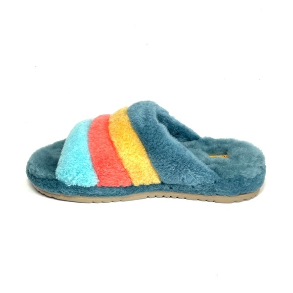UGG Fluff You Men’s Slides Marina Blue Multi Comfort Beach 1123772 - Picture 5 of 11